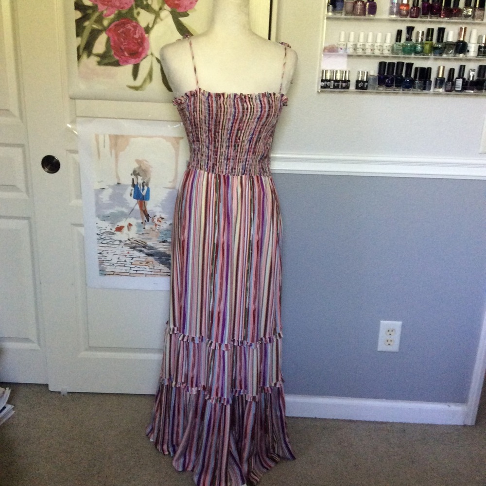 Colorful Striped Smocked Maxi Boho Ruffle Dress - Picture 3 of 8